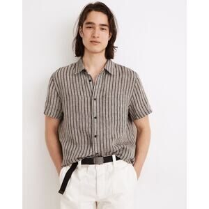 Madewell Linen Perfect Short-Sleeve Shirt Coal Stripe
